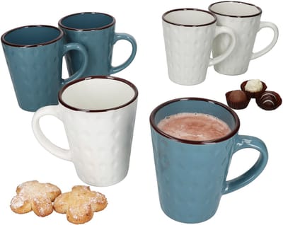 Set van 6 ROME wit & blauw steengoed koffiemokken met handvat voor 6 personen - 3x 24323292 & 3x 24323268