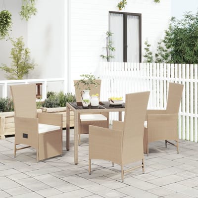 vidaXL - 5-delige - Tuinset - met - kussens - poly - rattan - beige