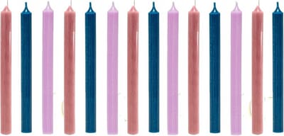 Cactula gekleurde dinerkaarsen dinerkaars kaars kaarsen 2.1 x 19,5 cm Kleur Trendz - Oudroze - Lila - Blauw 14 Stuks