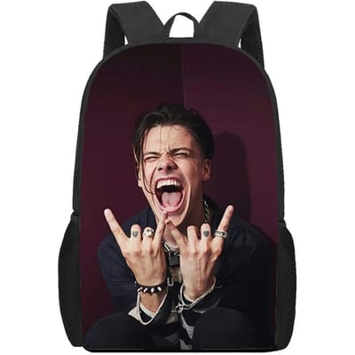 Yungblud Kinderrugzak Schooltas 40cm/15,7inch Rugzak Verlichte Rits Rugzak Boekentassen voor Jongens Meisjes Beste Cadeau black