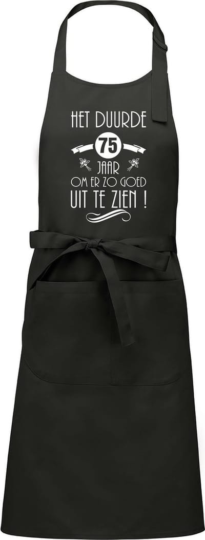 Luxe cadeauschort - tekstschort - Keukenschort - BBQ schort - verjaardag - nieuw - het duurde 75 jaar - unisex - chique grijs
