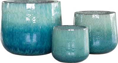PTMD Novii Blue Ceramic Glazed Pot Set Of 3 Round