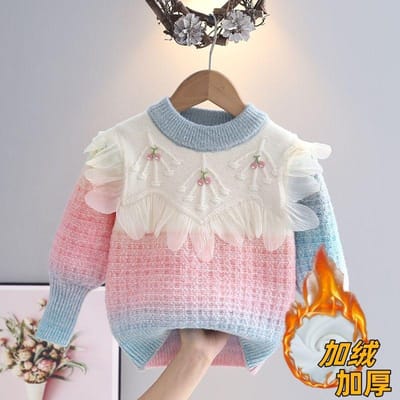 Pull Princesse Dentelle Épissée pour Hiver Pull Tricoté Épais pour Filles avec Haut Pull-Over 150 white