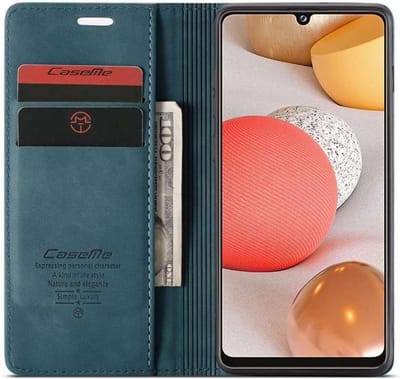 CaseMe - Telefoonhoes - boekmodel hoesje Geschikt voor: Samsung Galaxy A42 Retro Wallet hoesje - Blauw