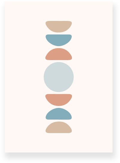 Poster 20x30 cm - Abstracte Geometrie - Blauw - Terracotta - Beige - Japandi - Minimalistisch - Muurdecoratie - Wanddecoratie