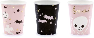 PARTYDECO - 6 schattige roze en zwarte Halloween kartonnen bekers 220 ml
