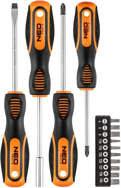 NEO - Set Schroevendraaiers en Bitjes - 14-delig - Magnetische Punt - CrV Staal