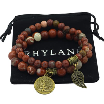 Chakra Reiki armband set van 2 – Yoga Levensboom – Rode Jaspis