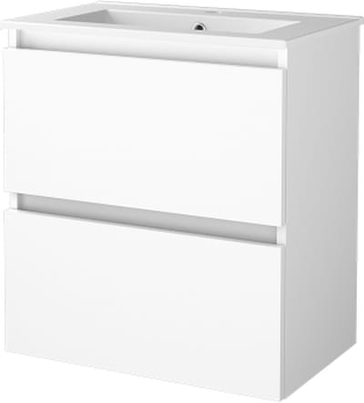 Basic Start 39 badmeubelset met greeploze wastafelonderkast met 2 lades en porseleinen wastafel met 1 kraangat 60 x 39 cm, ice white