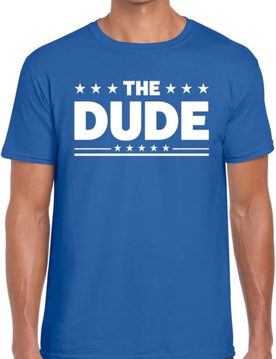 The Dude tekst T-shirt - blauw - Sixties - Hippie - Flower Power - Carnaval - Verkleedkleding - heren / mannen - korte mouwen S