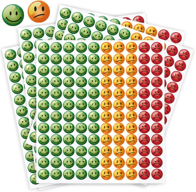 Glitter Smiley Stickers – 600 Stuks – Beloningsstickers – 5 Stickervellen – Groen Oranje Rood