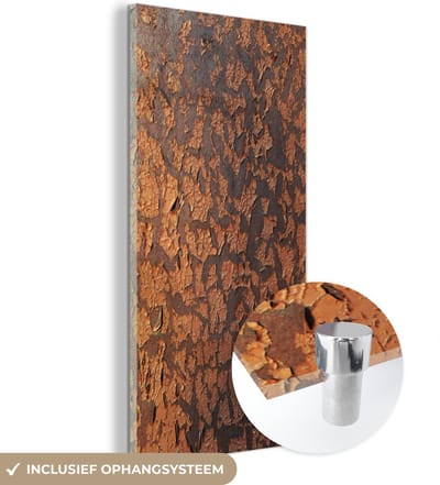 MuchoWow® Glasschilderij 60x120 cm - Schilderij acrylglas - Roest - Bruin - Oranje - Metaal - Patroon - Structuur - Foto op glas - Schilderijen