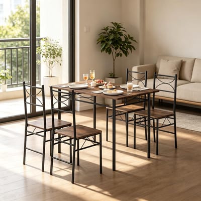 MIVRAY Eetkamerset 110 x 76 x 70 cm - Ruimtebesparende Tafel Met 4 Stoelen - Voor Eetkamer En Balkon - MDF Bruin