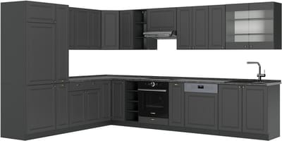 Vicco Hoekkeuken Fame-Line, Anthrazit-Gold Landhaus/Antraciet, 347 x 257 cm, WB Antraciet
