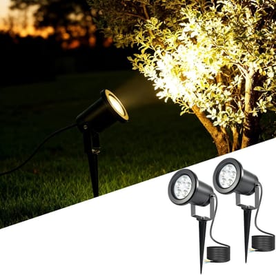 LED Tuinspot met Grondpen - Waterdichte Buitenverlichting voor Tuin, Pad en Gras - Warm Wit - Set van 2 met 1,3 m Kabel