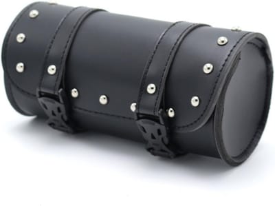 Motor Zijtas Zwart - Multifunctionele PU Lederen Motorrijtas - 21×x10 cm - Met Klinknagel Afwerking - Klassiek Design voor Onderhoudsgereedschap en Accessoires