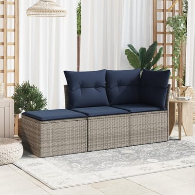 vidaXL - Tuinkruk - met - kussen - Grijs - 55 - x - 55 - x - 37 - cm - poly - rattan