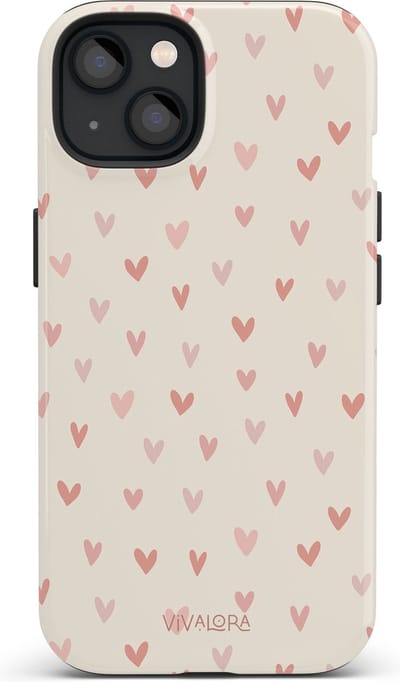 VivaLora Tough Telefoonhoesje iPhone 13 Mini met MagSafe - Hartjes Print - Love Confetti - 2-in-1 Phone Case - Hard Case & Siliconen Backcover - Extra Bescherming - Shockproof Cover - Roze