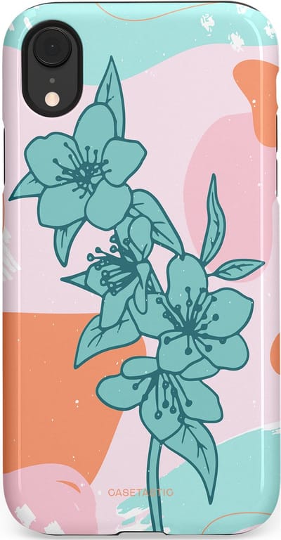 Casetastic hoesje geschikt voor Apple iPhone XR - Dubbellaagse bescherming - Roze Oranje Turqoise Bloemen Modern - Fashion Case - Wit Mintgroen Perzik Lichtroze