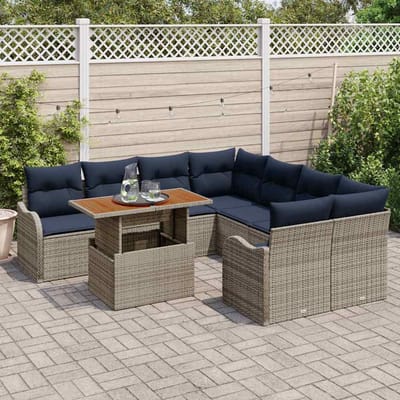 vidaXL - Tuinbank - Set - 9 - st - 8-Aantal - zitplaatsen - Grijs - en - Marineblauw