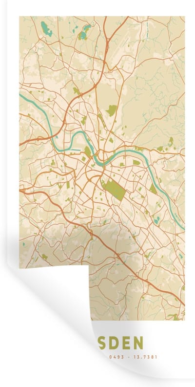 Muurstickers - Sticker Folie - Plattegrond - Kaart - Dresden - Vintage - Stadskaart - 40x80 cm - Plakfolie - Muurstickers Kinderkamer - Zelfklevend Behang - Zelfklevend behangpapier - Stickerfolie