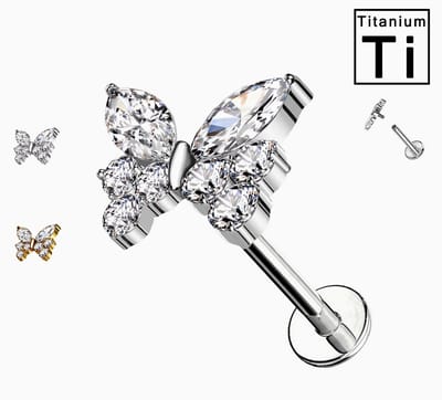 Maevi® Labret Vlinder / Butterfly Piercing - Kleur: Zilver - Titanium - Incl Luxe Verpakking - Hoge Kwaliteit - Tragus / Kraakbeen / Helix / Conch - Oorpiercing - Piercing Sieraad - Hoge Kwaliteit - Labret Piercing - Luxe Sieraad - Oorbellen