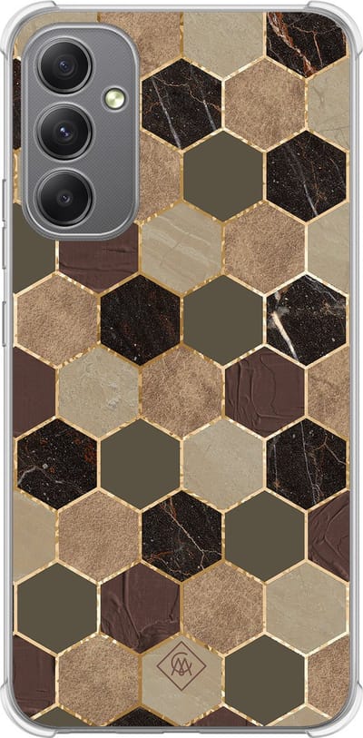Casimoda® hoesje - Geschikt voor Samsung Galaxy A34 - Kubus Groen Bruin - Shockproof case - Extra sterk - TPU/polycarbonaat - Bruin/beige, Transparant