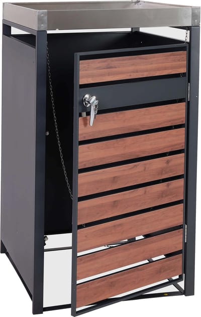 Containerberging voor 1 container met plantenbak MCW-J81, 125x68x80cm metaal 31kg, antraciet ~ kersenhout look