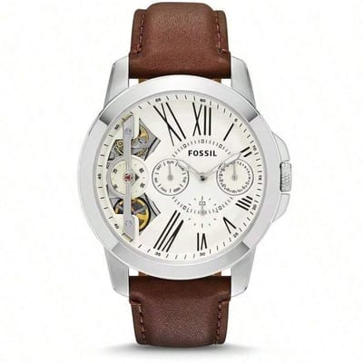 Montre Homme Quartz/Mécanique Automatique, Bracelet Cuir, Cadran 3 Aiguilles, Série Grant, Boîtier Acier Inoxydable/Verre Cristal Résistant aux Rayures,. ME1144 marron