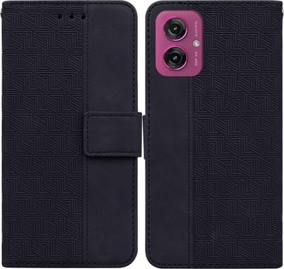 Coverup Hoesje - Geschikt voor Motorola Moto G55 Hoesje - Coverup Geometric Book Case - Zwart