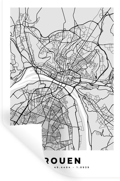 Muurstickers - Sticker Folie - Kaart - Stadskaart - Frankrijk - Rouen - Plattegrond - 20x30 cm - Plakfolie - Muurstickers Kinderkamer - Zelfklevend Behang - Zelfklevend behangpapier - Stickerfolie