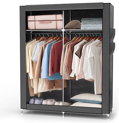 INTIRILIFE Vouwkast 108x170x45 cm in asgrijs - met ritssluiting stoffen kast kledingkast met kledingstang, vakken en zijzak - camping steekkast textiel garderobe