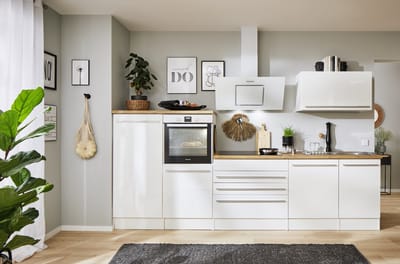 Goedkope keuken 320  cm - complete keuken met apparatuur Gabriel  - Wit/Wit - soft close - keramische kookplaat - vaatwasser - afzuigkap - oven    - spoelbak