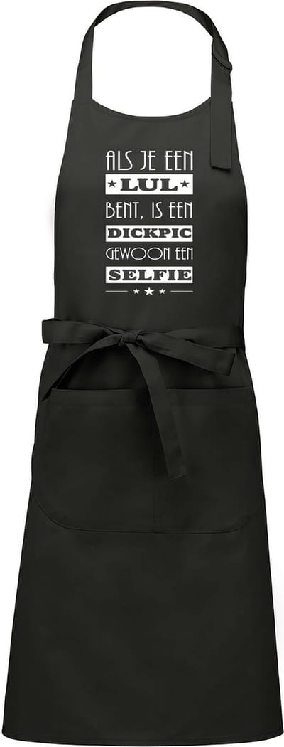 Cadeauschort - Tekstschort - Keukenschort - BBQ schort - verjaardag - vaderdag - moederdag - Als je een lul bent - dickpic - selfie - chique grijs
