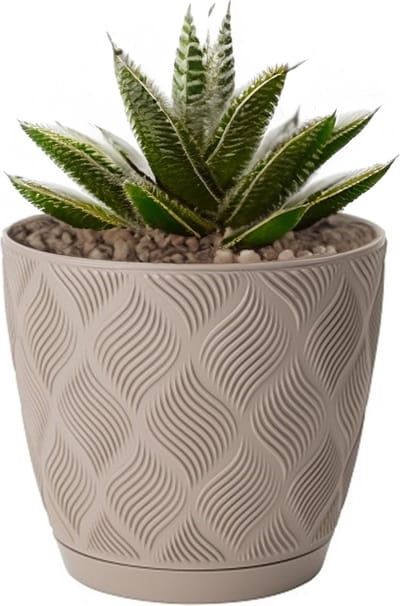 Form Plastic Plantenpot/bloempot New Age - kunststof - beige - D23 x H21 cm - met opvang schotel - rond