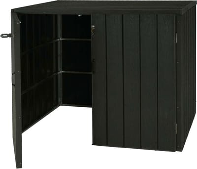 XL 2-zits/4-zits WPC afvalemmerdeksel MCW-J28, premium afvalemmerbox, metaal-houtlook, uitschuifbaar ~ antraciet