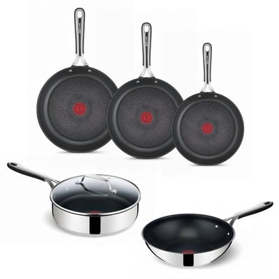 Tefal Jamie Oliver Kitchen Essentials Pannenset - Koekenpannen Ø20/24/28cm + Wokpan Ø28cm + Hapjespan Ø25cm - RVS - Inductie