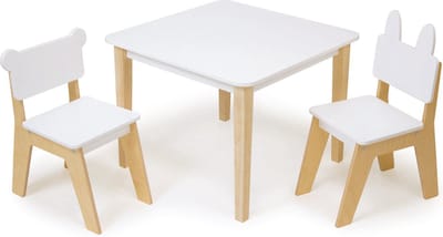 MENTARI Kindermeubels - Set Tafel En Stoelen - Konijn En Beer - Hout - 3 Tot 6 Jaar