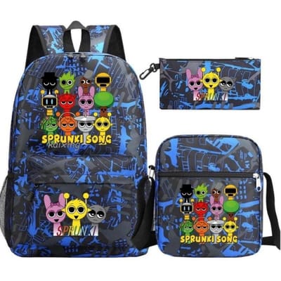 3-delige Nieuwe Sprunki Anime Print Rugzak Set, Met Draagtas en Etui, Grote Capaciteit Lichtgewicht En Ademend Outdoor Rugzak 16 inch