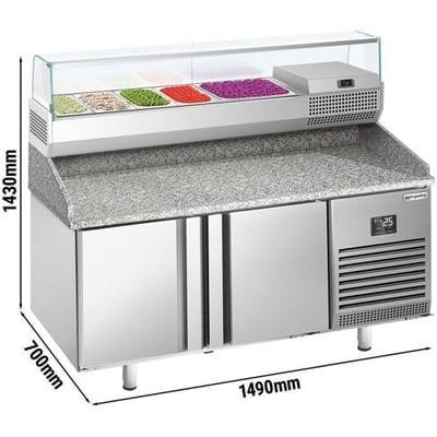 GGM Gastro Pizzakühltisch Premium PLUS - 1490x700mm - mit 2 Türen - inkl. Kühlaufsatzvitrine - 6x GN 1/4 Zilver