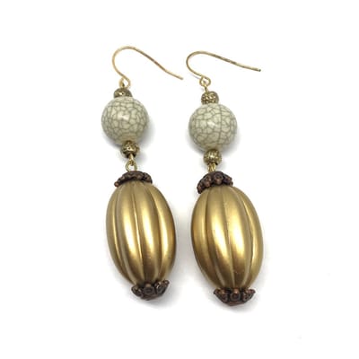 Behave - Oorbellen - Retro Chic - Goudkleur Beige Marmerlook - 7 cm