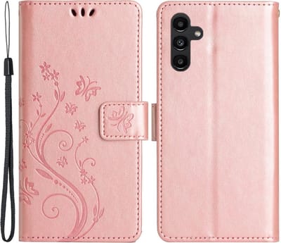 Coverup Hoesje - Geschikt voor Samsung Galaxy A54 Hoesje - Coverup Bloemen & Vlinders Book Case - Rose Gold