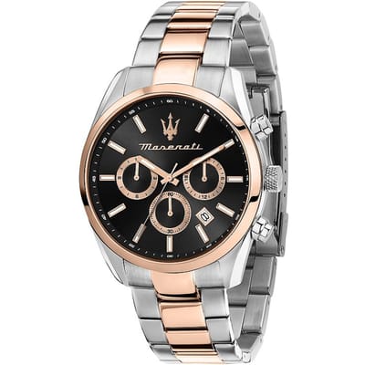 Maserati Successo Tweekleurig Roestvrij Staal Witte Wijzerplaat Solar R8853151002 Herenhorloge zwart