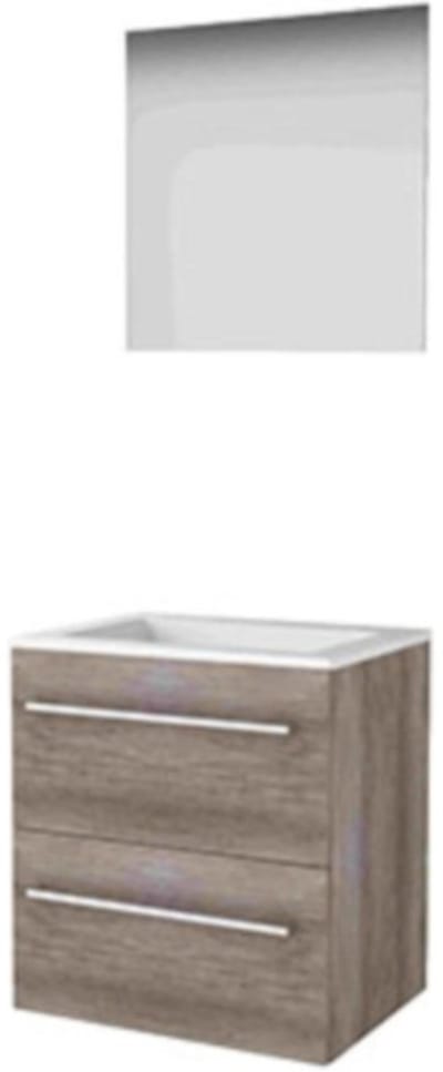 Basic-Line Ultimate 46 Badkamermeubelset - 60 x 46 cm - Met Grepen - 2 Lades - Acryl Wastafel - Zonder Kraangat - Spiegel met Indirecte LED Verlichting - Scotch Oak