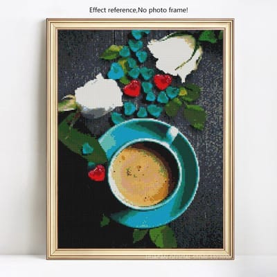Peinture de diamant de café de paysage, broderie de diamant à faire soi-même, mosaïque complète d'images rondes 20X30 black
