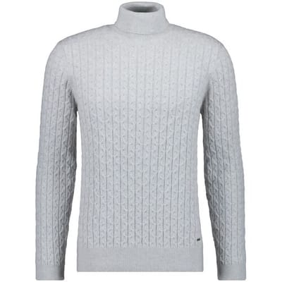Ragman Trui Knitted Cable Design Rollneck Cotton Cashmere Licht Grijs / male