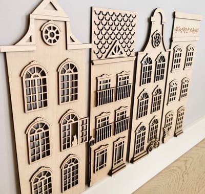 Houten Huisjes Kinderkamer – Boho Babykamer Muurdecoratie – Set Wanddecoratie Hout – Scandinavische Stijl – Babyshower Cadeau – Jongens & Meisjes Kamer/ baby kamer/ kinderkamer/ wanddecoratie voor babykamer