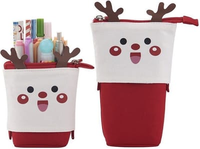 KYDDOI Staande Etui - Pennenzak voor jongens en meisjes - Etuis voor school - Telescopische pennenhouder - Kerst elanden etui - kerstcadeau voor kinderen - Rood