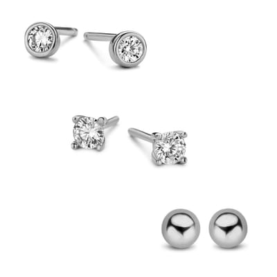 New Bling 9NB-SET020 Zilveren Oorknopjes Dames - Set - 3 Paar - 3mm - Bol - Zirkonia - Zilverkleurig