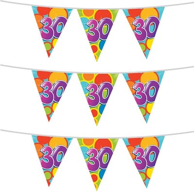 Haza Vlaggetjes 30 jaar - leeftijd verjaardag - 3x stuks - plastic 10m